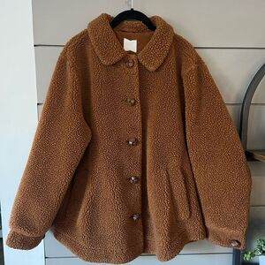 H&M Brown Teddy bear jacket cozy and warm size 12 (oversized) w/ braided buttons